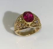 14k Yellow Gold Rubellite Tourmaline and Diamond Ring