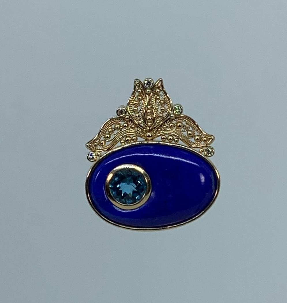 Simply Unique - 14k Yellow Gold Lapis, Blue Topaz and Diamond Filigree ...